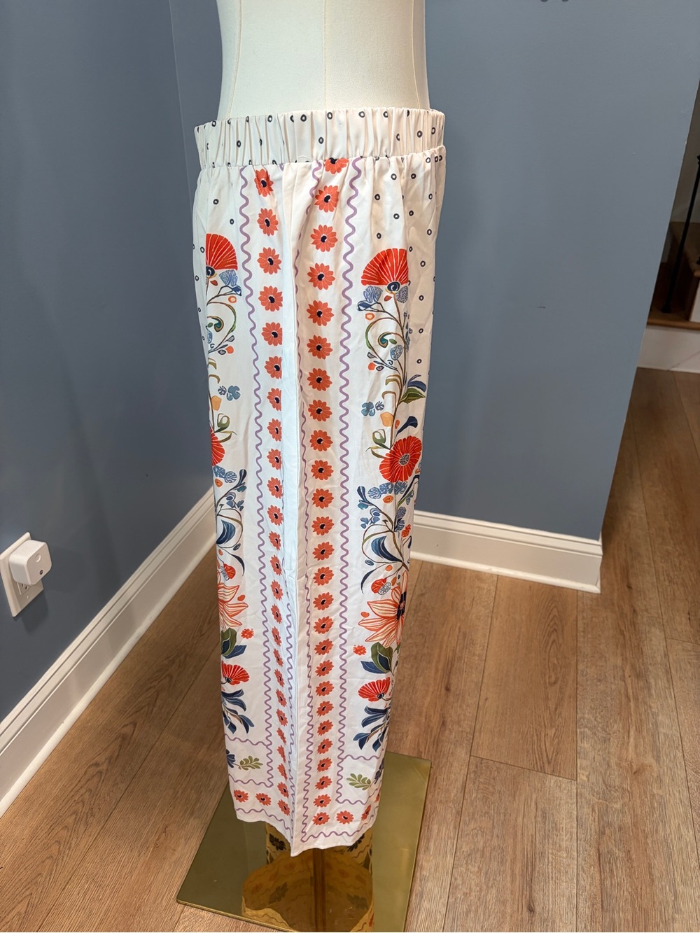 Floral 2 Piece Set Medium Tie Front Crop Top Wide Leg Pants Resort Boho - Picture 9 of 11